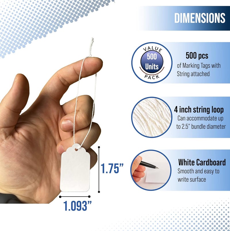 Easytwelve - 500 Pcs White Price Tags with String Attached, Hang Tags for Product, Labeling 1.75 x 1.093 inch - Image 3